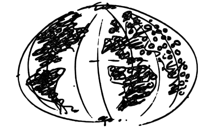 Sketch of Earth showing communities in continents